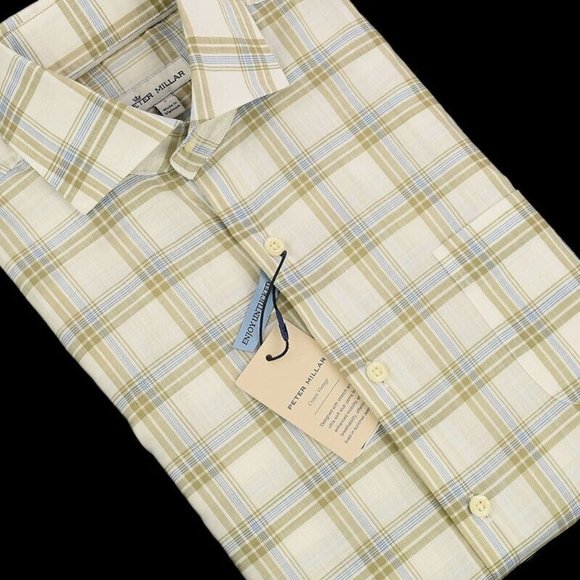 PETER MILLAR CROWN VINTAGE Sage Plaid ROWAN Stretch Long Sleeve Shirt SMALL NWT